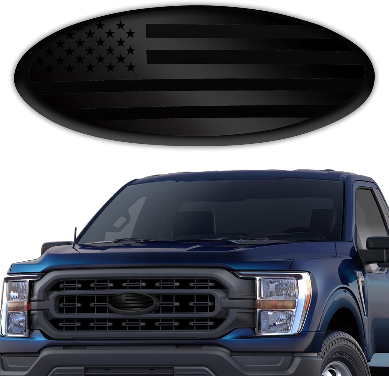 Premium Silver American Flag Tailgate Emblem for Ford F150 F250 F350 - 9 Inch Aluminum Oval Overlay Badge for Front Grill & Rear Tailgate