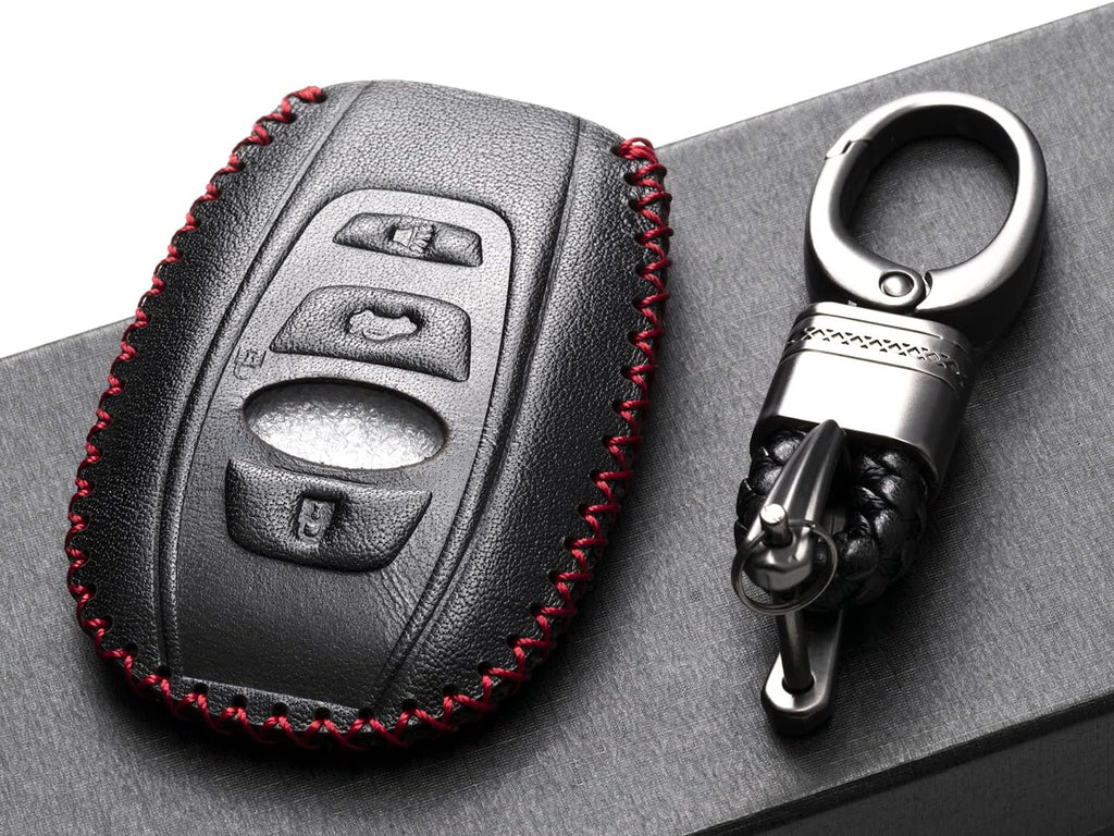 Premium Vitodeco Leather Smart Key Fob Case Cover for Subaru Models (2014-2026) - Stylish Black/Red, 4 Buttons