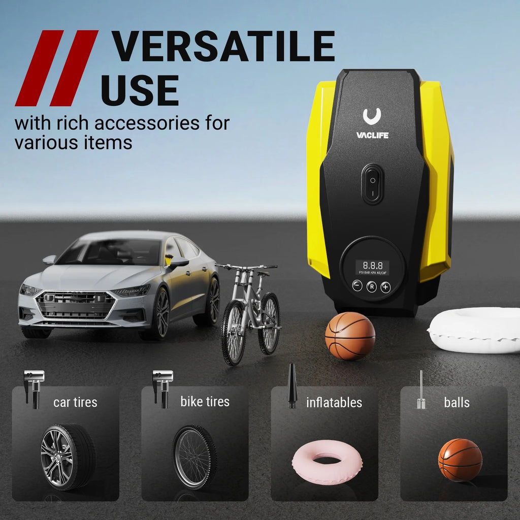 Vaclife 12V DC Tire Inflator, Auto Shutoff Air Compressor Portable, Constant Power, Faster Inflation, 160 Psi, for Car, Bikes, Sports Balls, Inflatable Toys