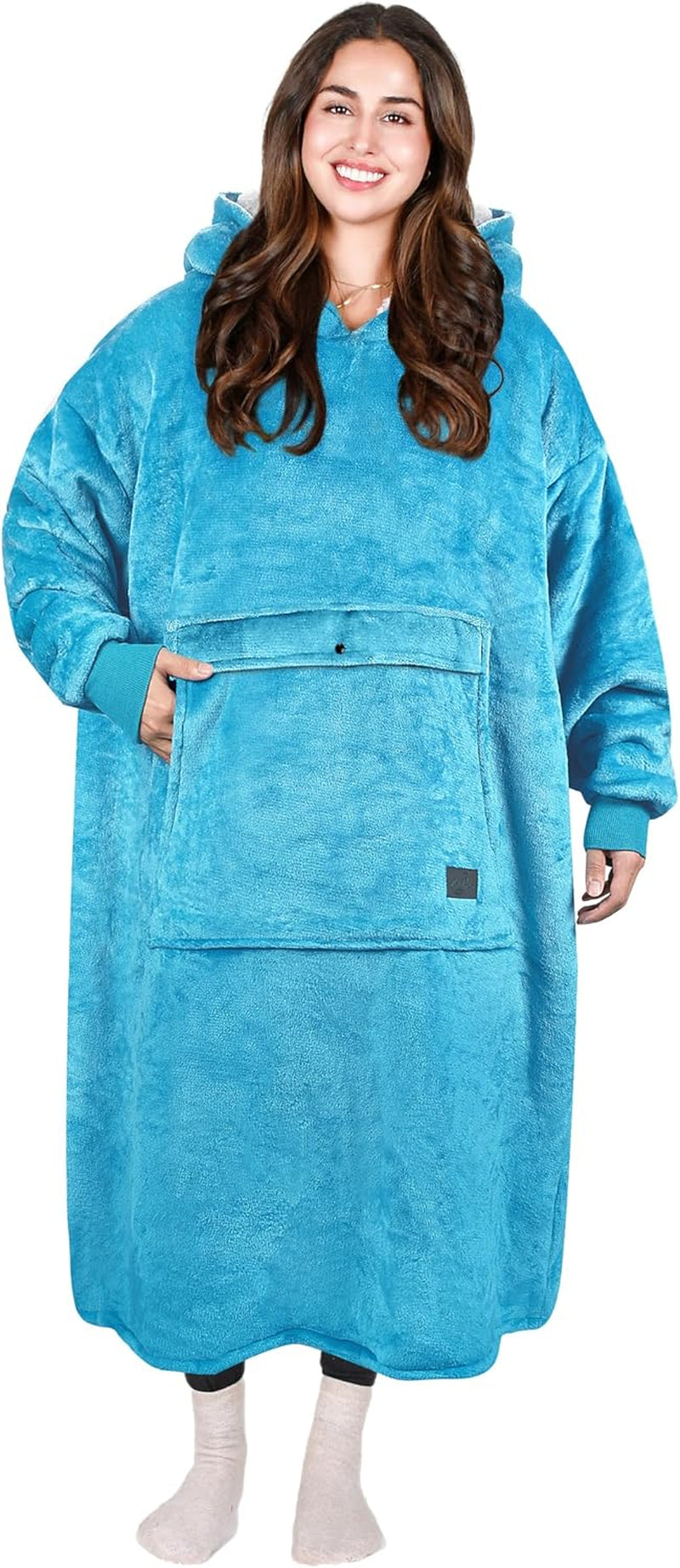 Cozy Up with Tirrinia Extra Long Oversized Sherpa Hoodie Blanket - Perfect Christmas Gift for Men, Women, and Teens in Grey!