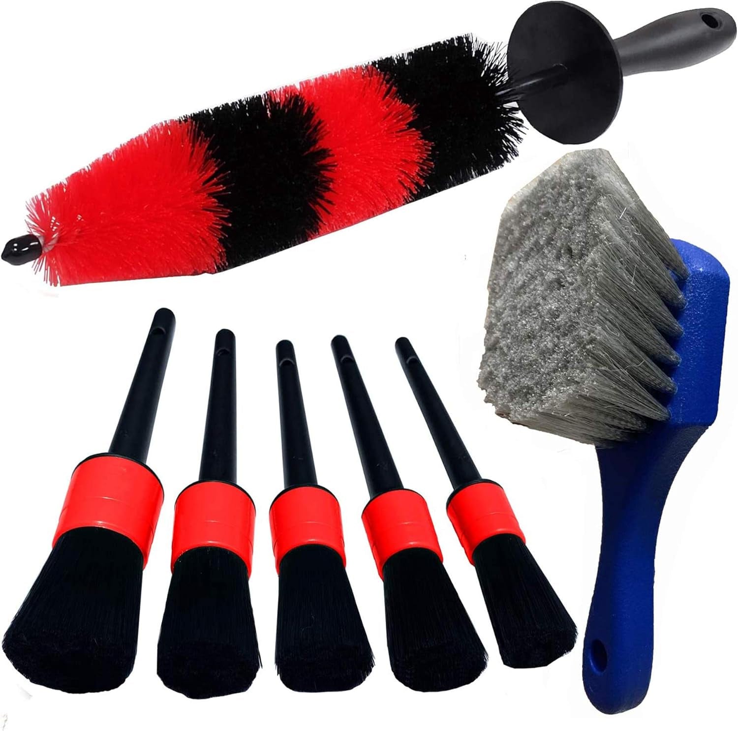 Ultimate 7-Piece Wheel & Tire Brush Set - Professional Car Detailing Kit with 17-Inch Long Soft Brush for Effortless Cleaning of Tires and Wheels