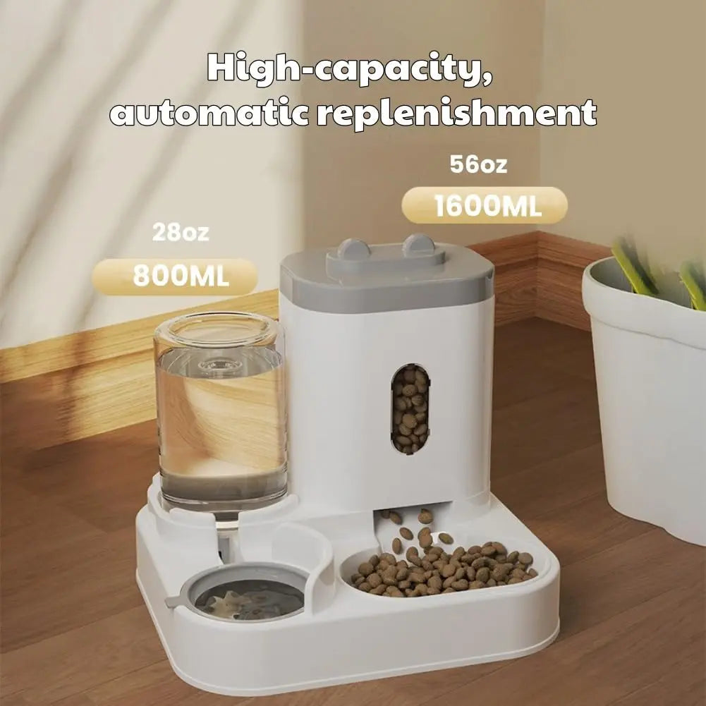 Automatic Pet Feeder and Water Fountain with Large Capacity Food Storage Dispenser for Dogs and Cats (Gray)