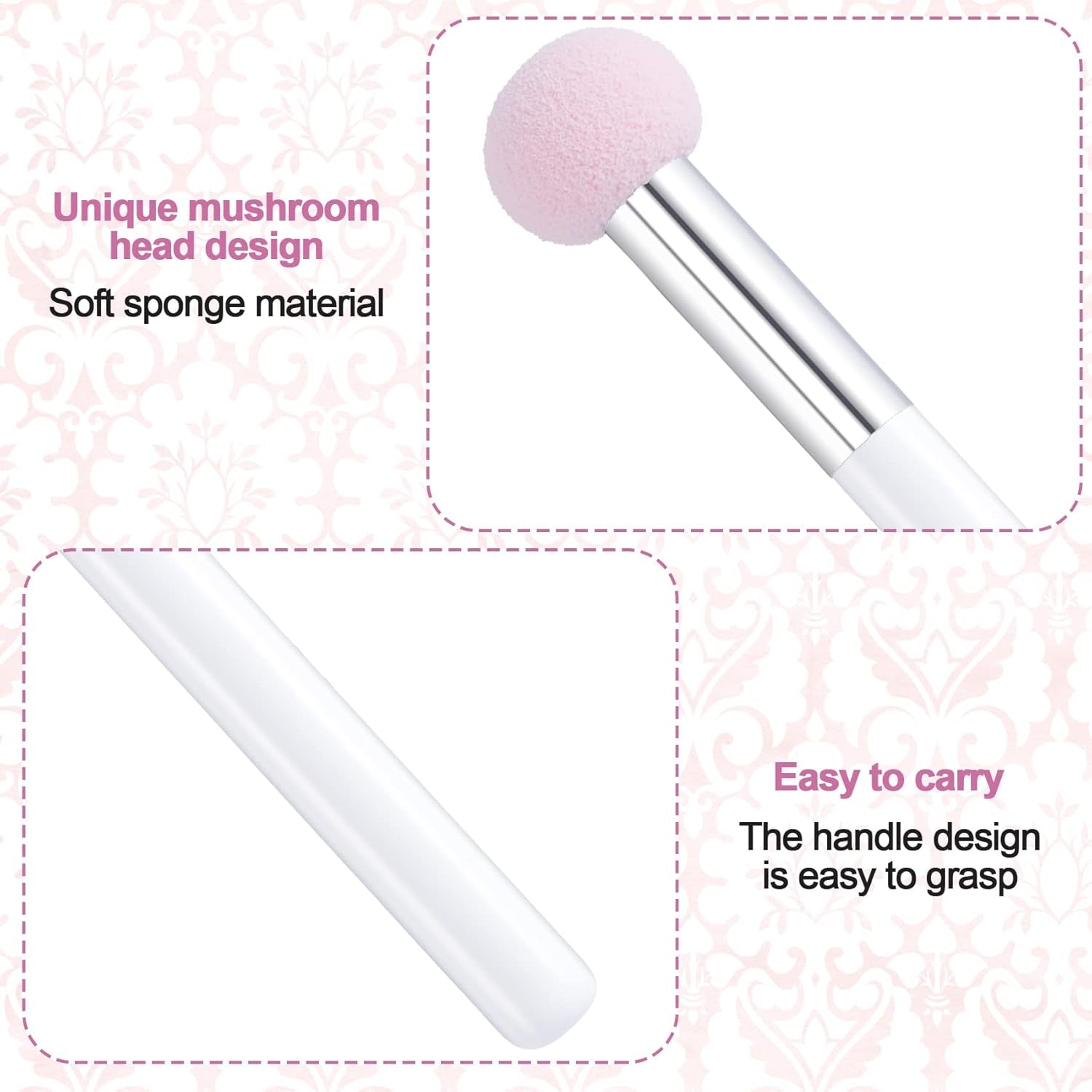 PAGOW 6-Pack Washable Sponge Makeup Applicators with Handle - Perfect for Eyeshadow Application for Women and Girls (4.5 Inch)