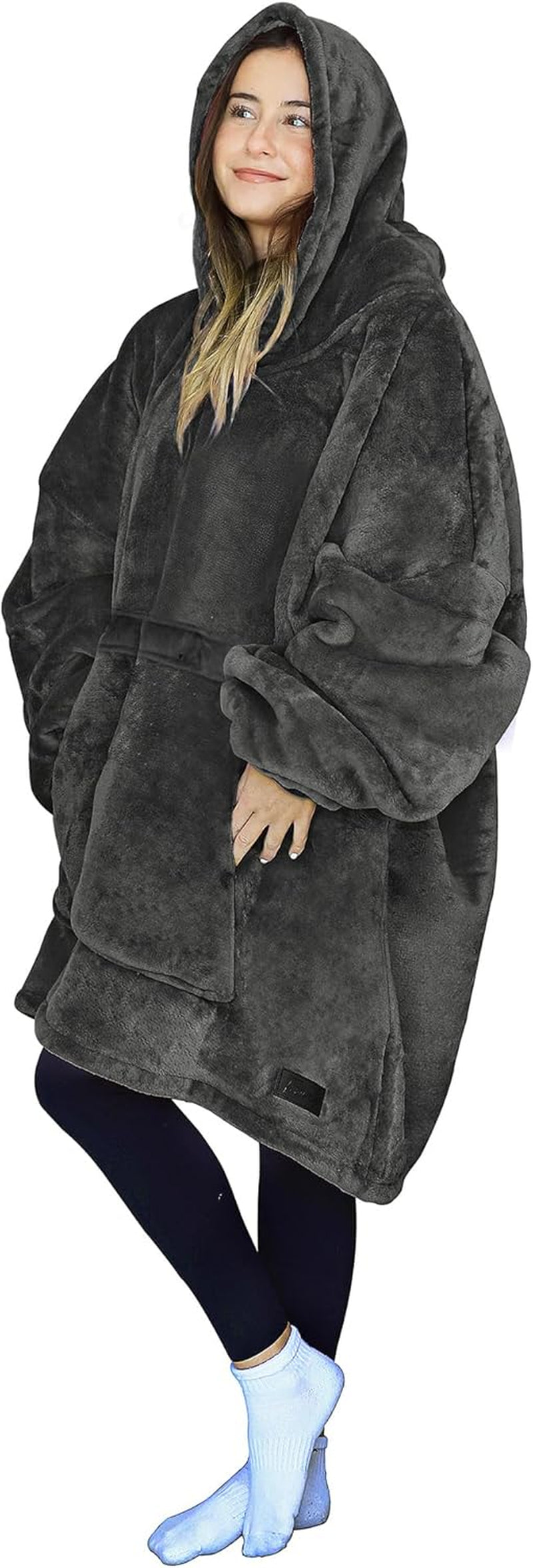 Cozy Up with Tirrinia Extra Long Oversized Sherpa Hoodie Blanket - Perfect Christmas Gift for Men, Women, and Teens in Grey!