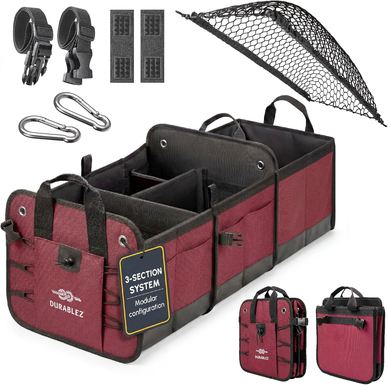 Ultimate XL 3-Section Car Trunk Organizer – Heavy Duty Foldable Cargo Storage Bin with Multi-Compartment Design – Perfect for a Clutter-Free Ride!