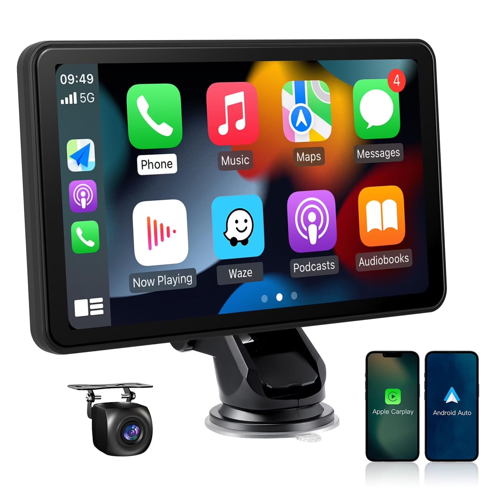 Carabc D7 Pro Portable Wireless Car Stereo with 7" Touchscreen, Carplay, Android Auto, Rear Camera