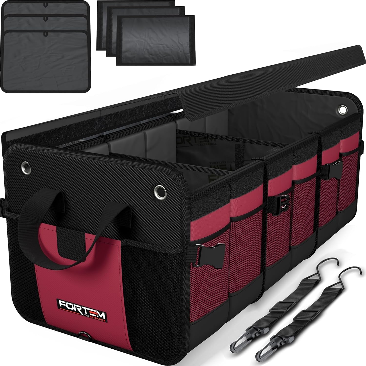 Ultimate FORTEM SUV Trunk Organizer - Collapsible Multi-Compartment Storage Bag with Non-Slip Bottom & Adjustable Straps - Perfect Car Accessory for Men & Women (65L)