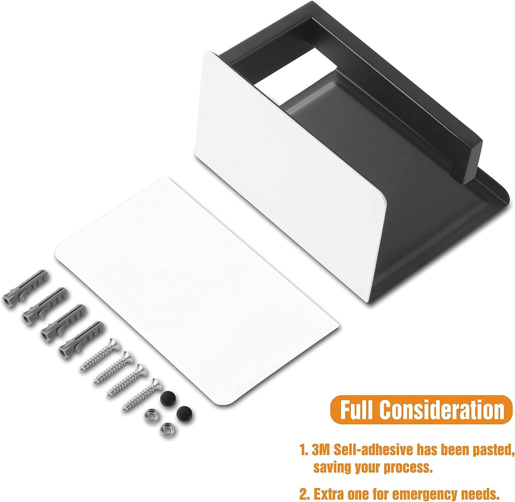 Sleek Matte Black Toilet Paper Holder with Shelf - Self-Adhesive or Wall-Mount for Stylish Bathrooms