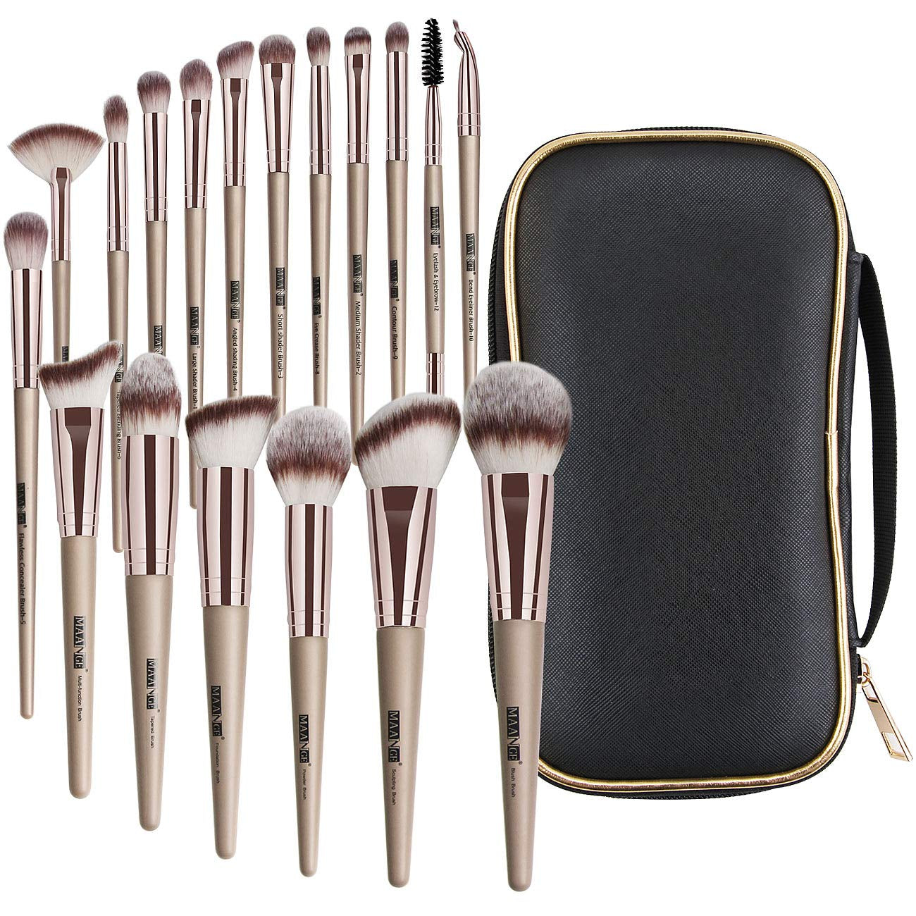 18-Piece Professional Makeup Brush Set - Premium Synthetic Brushes with Elegant Case for Flawless Foundation & Eye Makeup (Black Gold)