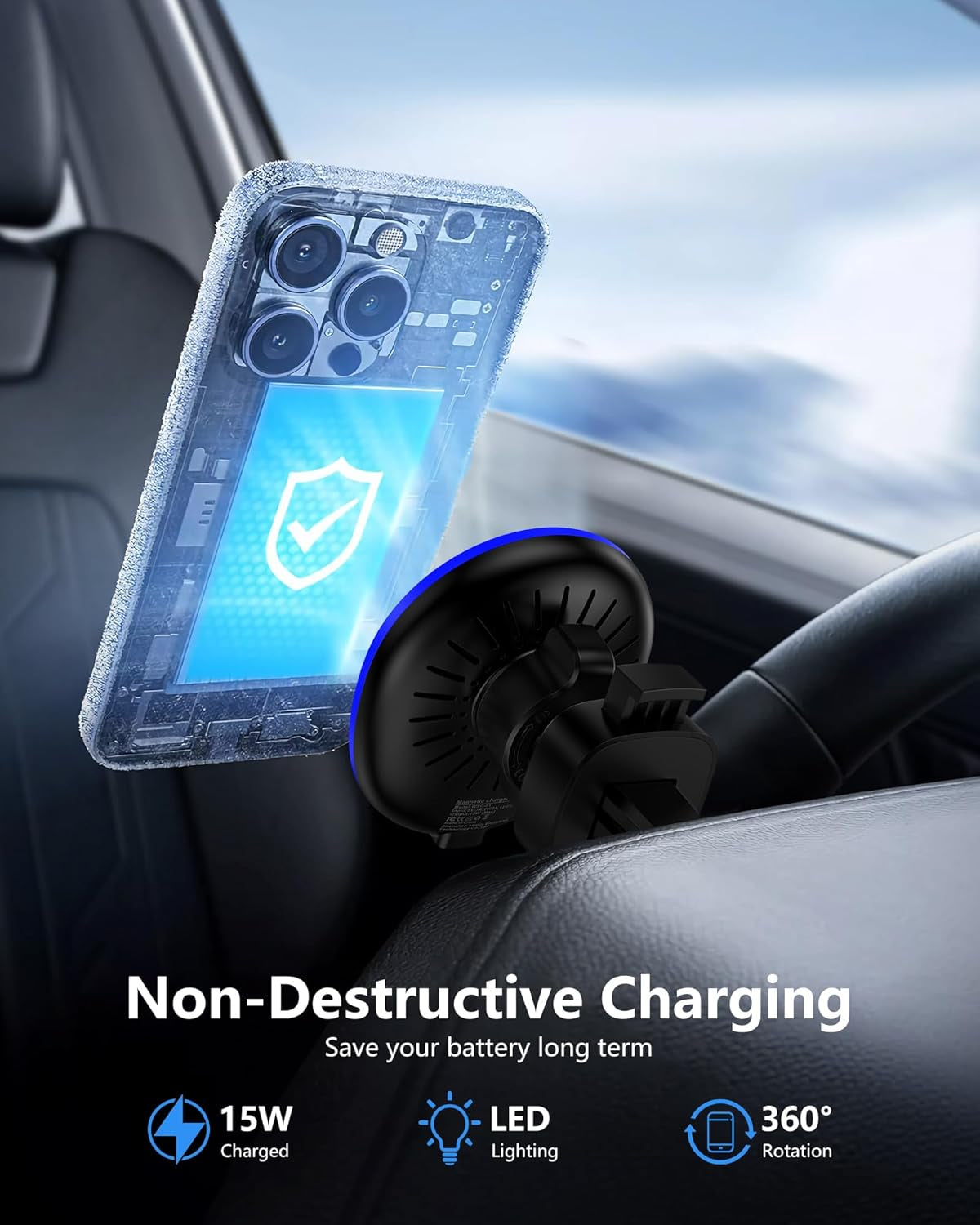 Samsung Galaxy S26 Ultra Wireless Car Charger, 15W Magnetic Car Mount Charger for Samsung Galaxy S26 S25 Ultra, for Apple Magsafe 360° Adjustable Air Vent Mount Charge for Iphone 17E 17 16 15 Pro Max