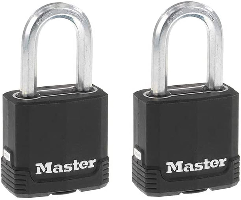 Master Lock Magnum Heavy Duty Outdoor Padlock - Weather Resistant & Cut Safe Shackle - Perfect for Fences, Gates, and Sheds - 2 Pack (M115XTLF) - Black