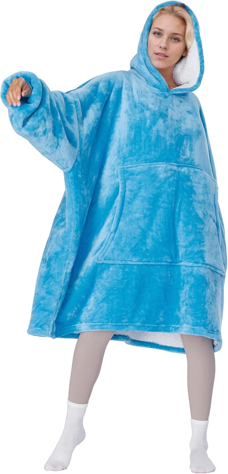Cozy Up with Tirrinia Extra Long Oversized Sherpa Hoodie Blanket - Perfect Christmas Gift for Men, Women, and Teens in Grey!