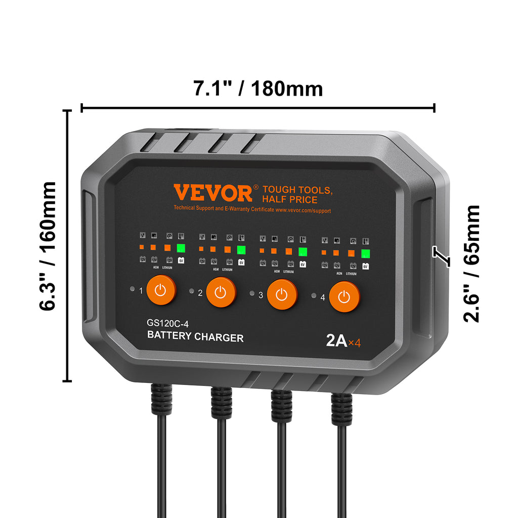 VEVOR Smart Battery Charger, 8-Amp, Lifepo4 Lead-Acid Car Battery Charger, Fully-Automatic Charger Maintainer Desulfator for Boat Motorcycle Lawn Mower Golf Cart Marine Deep Cycle