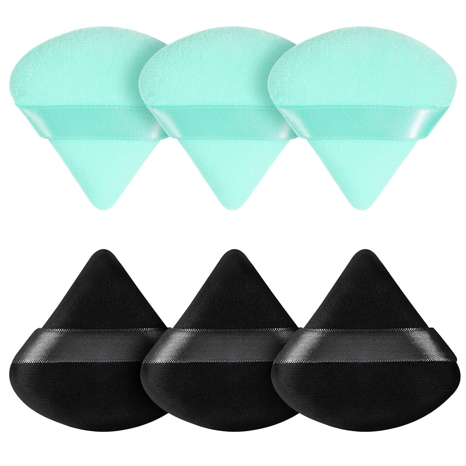 Pimoys 6-Pack Velour Makeup Sponges - Soft Triangle Powder Puffs for Flawless Loose Powder Application (Black)
