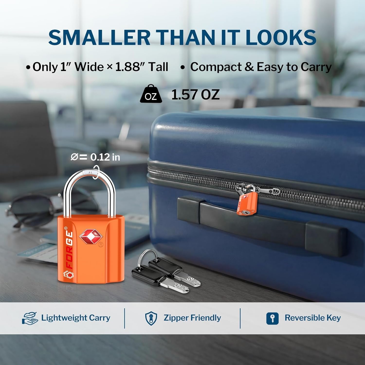 Forge Small TSA Approved Luggage Locks - Ultra Secure Dimple Key Travel Locks, Alloy Body, Perfect for Luggage, Travel Cases & Backpacks - 4 Pack in Vibrant Orange