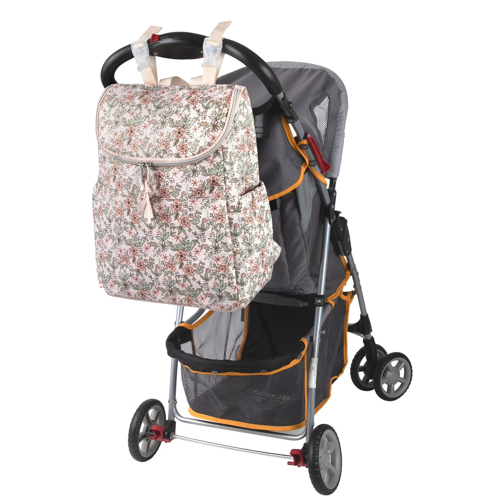 Baby Essentials 2 Piece Baby Diaper Backpack with Stroller Straps and Matching Changing Pad in Floral Taupe