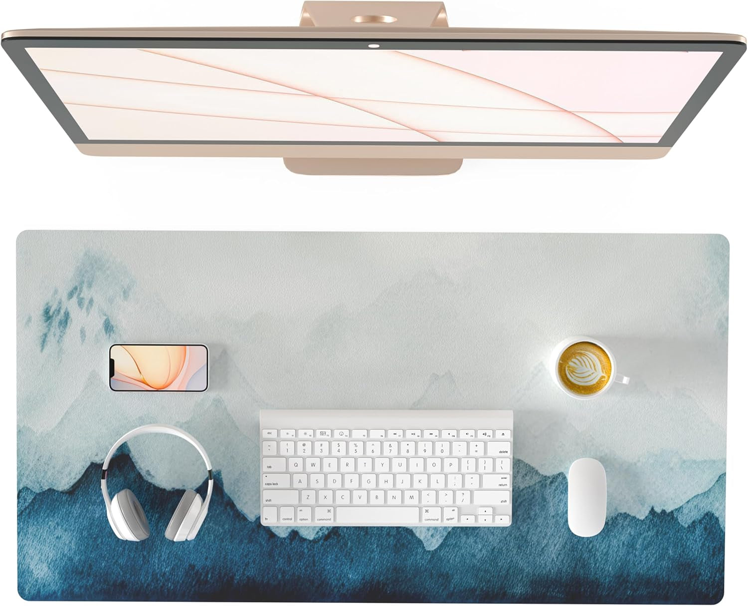 QIYI White Mouse Pad, Cute Marble Large Desk Mat, PU Leather Desk Protector Mousepad, Gold Grey Striped Waterproof Computer Keyboard Gaming Mouse Pads, Non Slip Extended Writing Pad 31.5" X 15.7"
