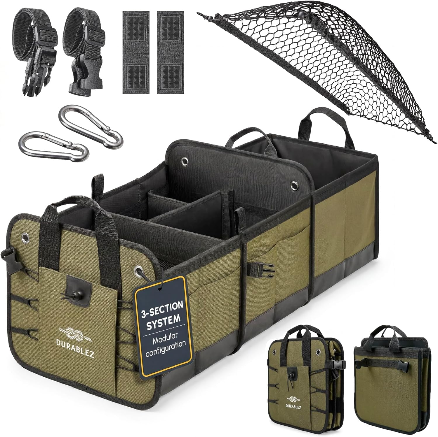 Ultimate XL 3-Section Car Trunk Organizer – Heavy Duty Foldable Cargo Storage Bin with Multi-Compartment Design – Perfect for a Clutter-Free Ride!