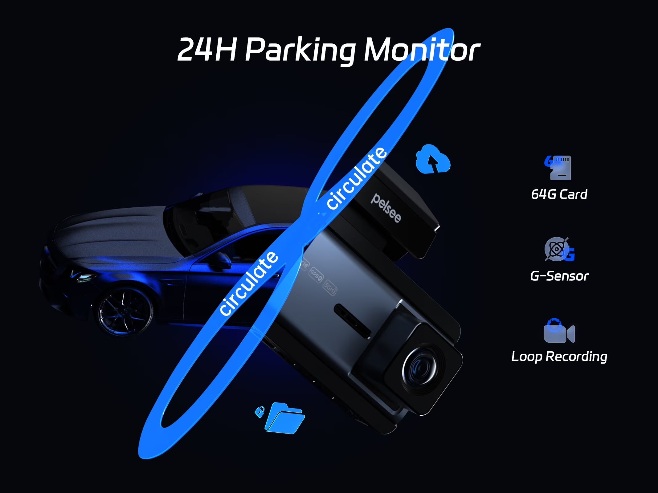 Pelsee P3 4K Dash Cam Front and Rear, 64GB SD Card, 4K+1080P Dual Dash Camera for Cars with Wi-Fi, GPS, ADAS, BSD, LCA, 3’’ IPS Display Car Camera, APP & Voice Control, Night Vision, 24H Parking Mode