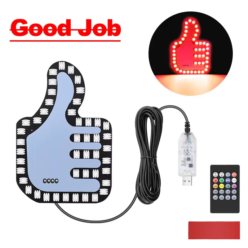 Colorful LED RGB USB Gesture-Controlled Car Light - Middle Finger Hand Lamp for Trucks and Vehicles