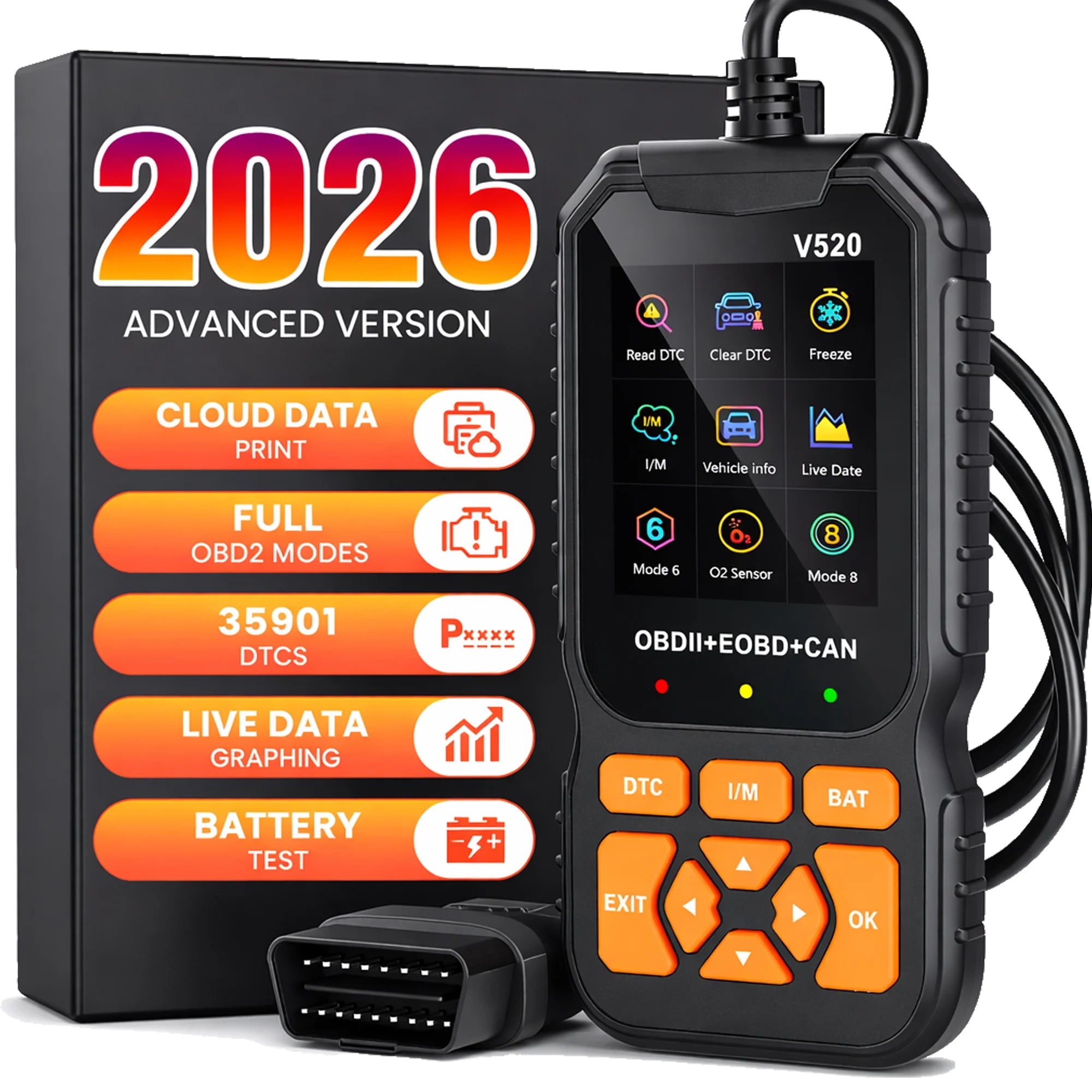 HOMPOW V520 OBD2 Scanner Bluetooth Car Code Reader, Check Engine Light Diagnostic Tool for All Cars since 1996, Read & Clear Codes, Live Data, Battery Voltage Test, Plug & Play Auto Scanner