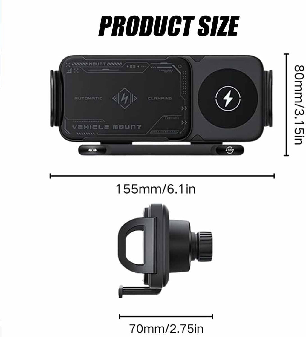 High Intelligent 2 in 1 Auto Rotating Car Charger Cell Phone/Pad Holder, One-Touch Rotatable Car Vent Mount for Smartphone/Pad/Foldable Phone (Black)