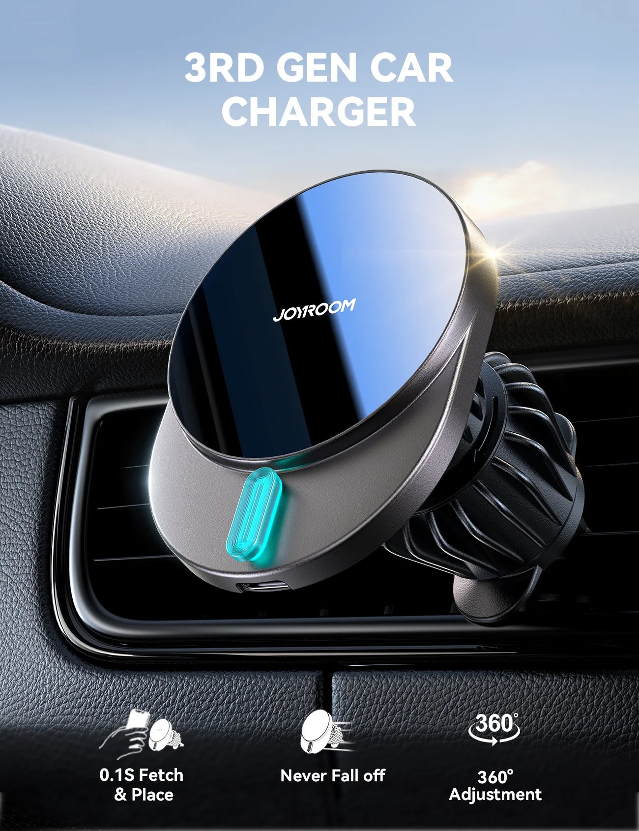 JOYROOM for Magsafe Car Mount Charger, 15W Fast Charging Wireless Car Charger, Air Vent Ultra Magnetic Phone Holder for Iphone 16 Pro Max plus Mini 15 14 13 12, Dark Gray