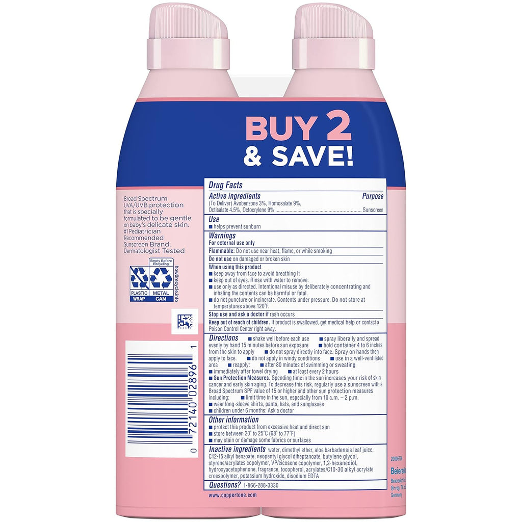 Coppertone Waterbabies Sunscreen Spray SPF 50, Spray on Sunscreen for Babies, Water Resistant, Pediatrician Recommended, 6 Oz, Pack of 2