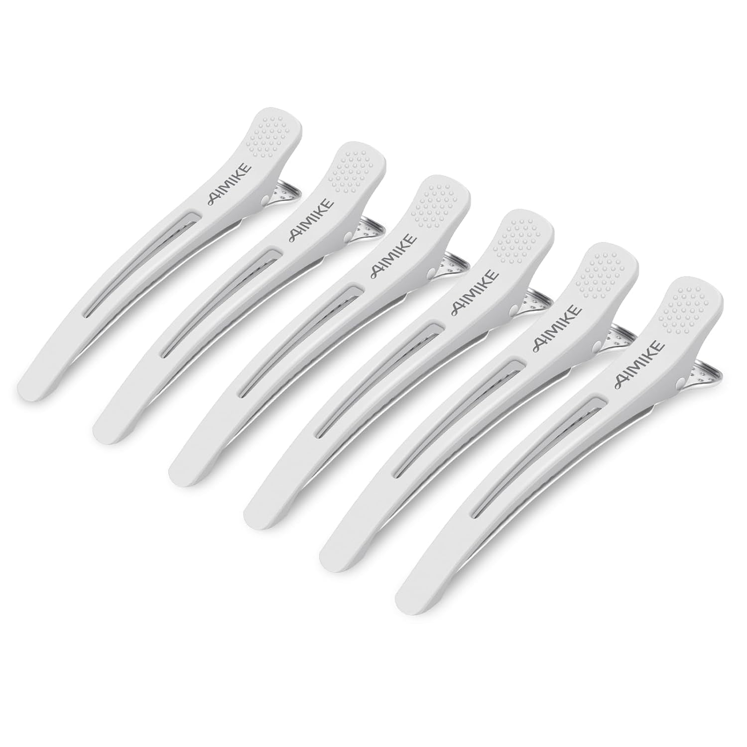 AIMIKE 6Pcs Professional Hair Clips for Styling Sectioning, Non Slip No-Trace Duck Billed Hair Clips with Silicone Band, Salon and Home Hair Cutting Clips for Hairdresser, Women, Men - Black 4.3” Long