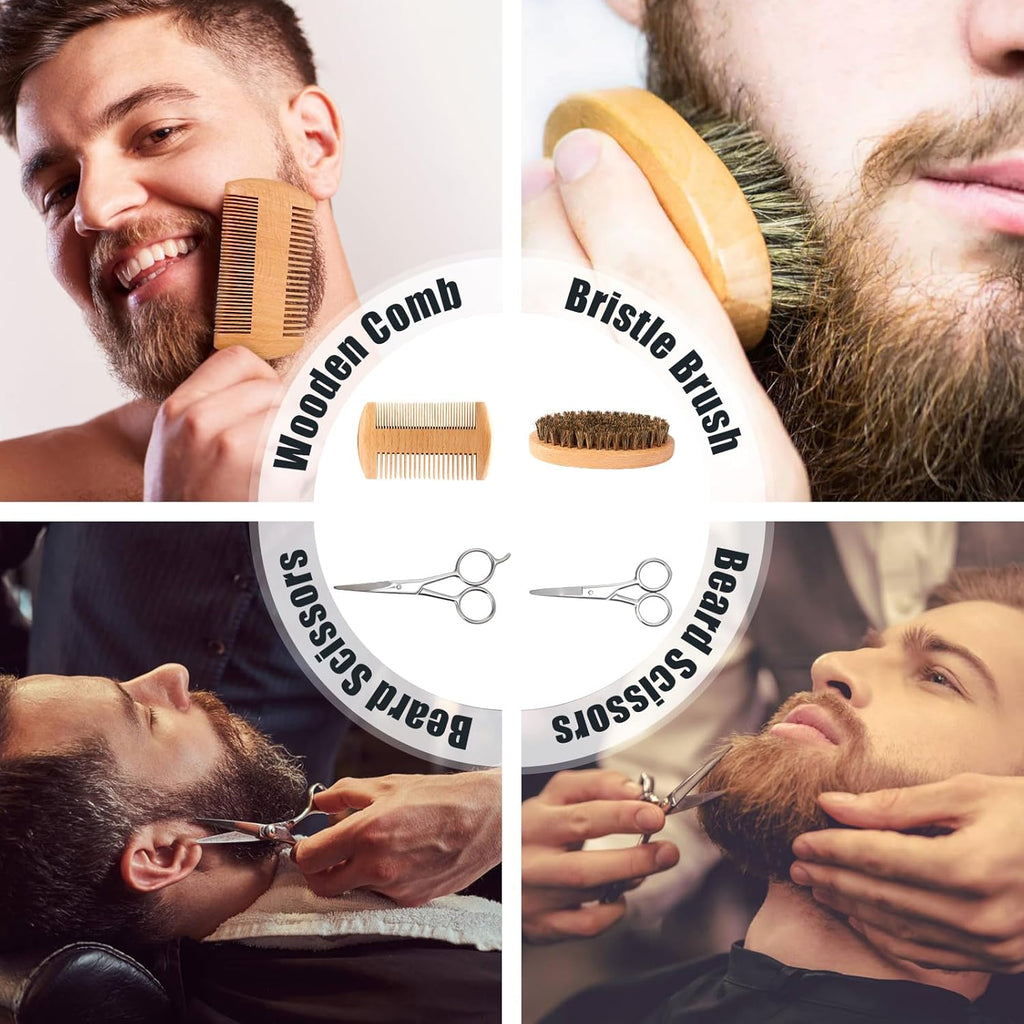 Lionmane Beard Care Gifts Kit for Men, Father’S Day Gifts, Beard Mustache Grooming Kit - Beard Balm, Beard Wash, Beard Oil, Brush, Scissors, Birthday Anniversary Gifts for Husband/Boyfriend/Dad/Him