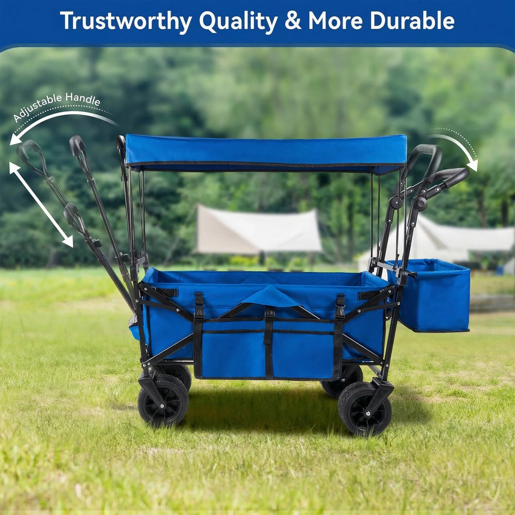 Collapsible Garden Wagon Cart with Removable Canopy Blue