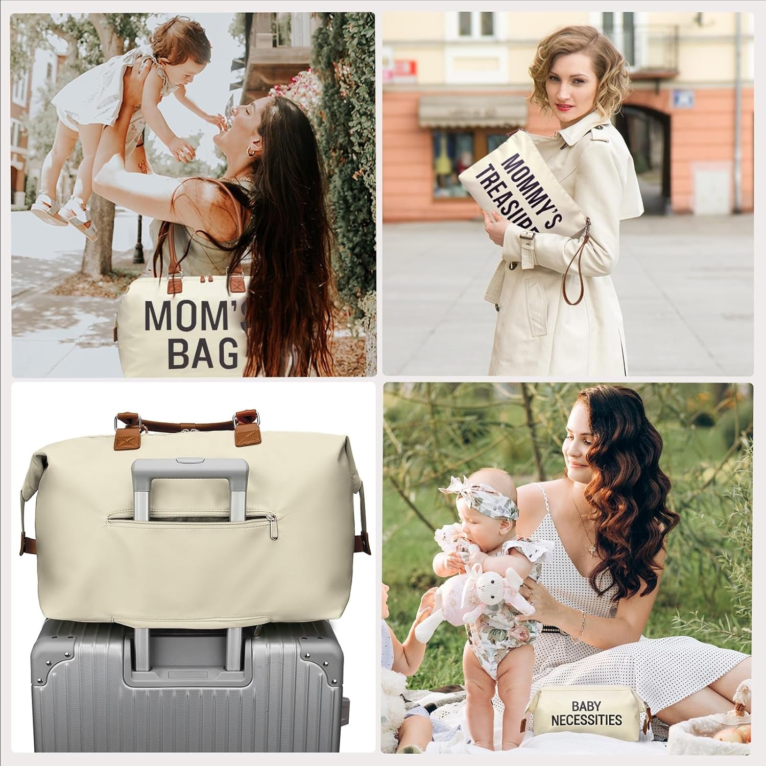 Printe Diaper Bag Tote, Mom'S Bag for Hospital, Large Capacity Waterproof Baby Mom Travel, Hospital Tote for Labor and Delivery with Baby Necessities, Creamy White