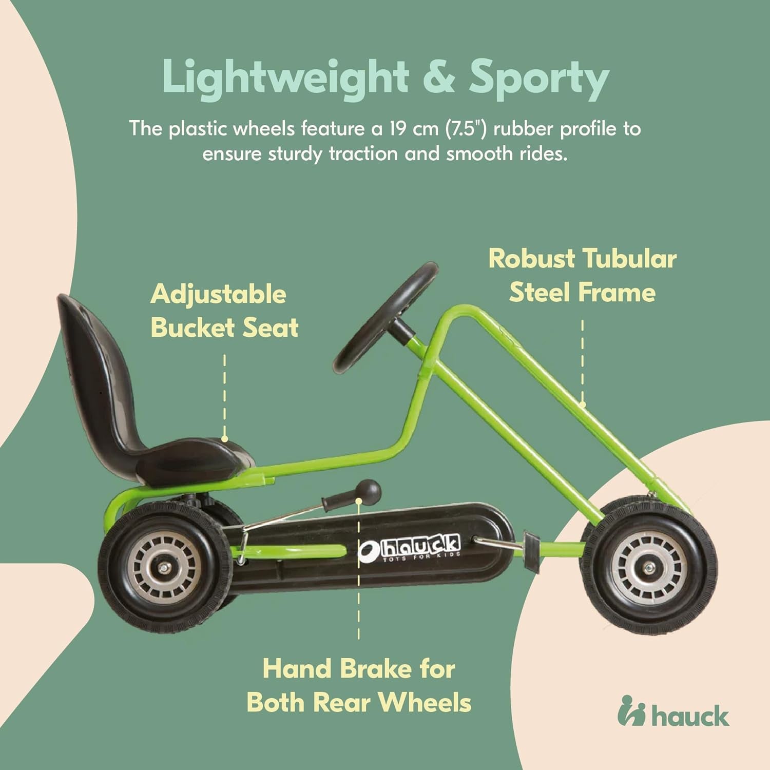 Hauck Kids Pedal Go Kart - Fun 4-Wheel Bike Cart for Ages 4-8 in Vibrant Green - Perfect Outdoor Adventure for Boys and Girls!