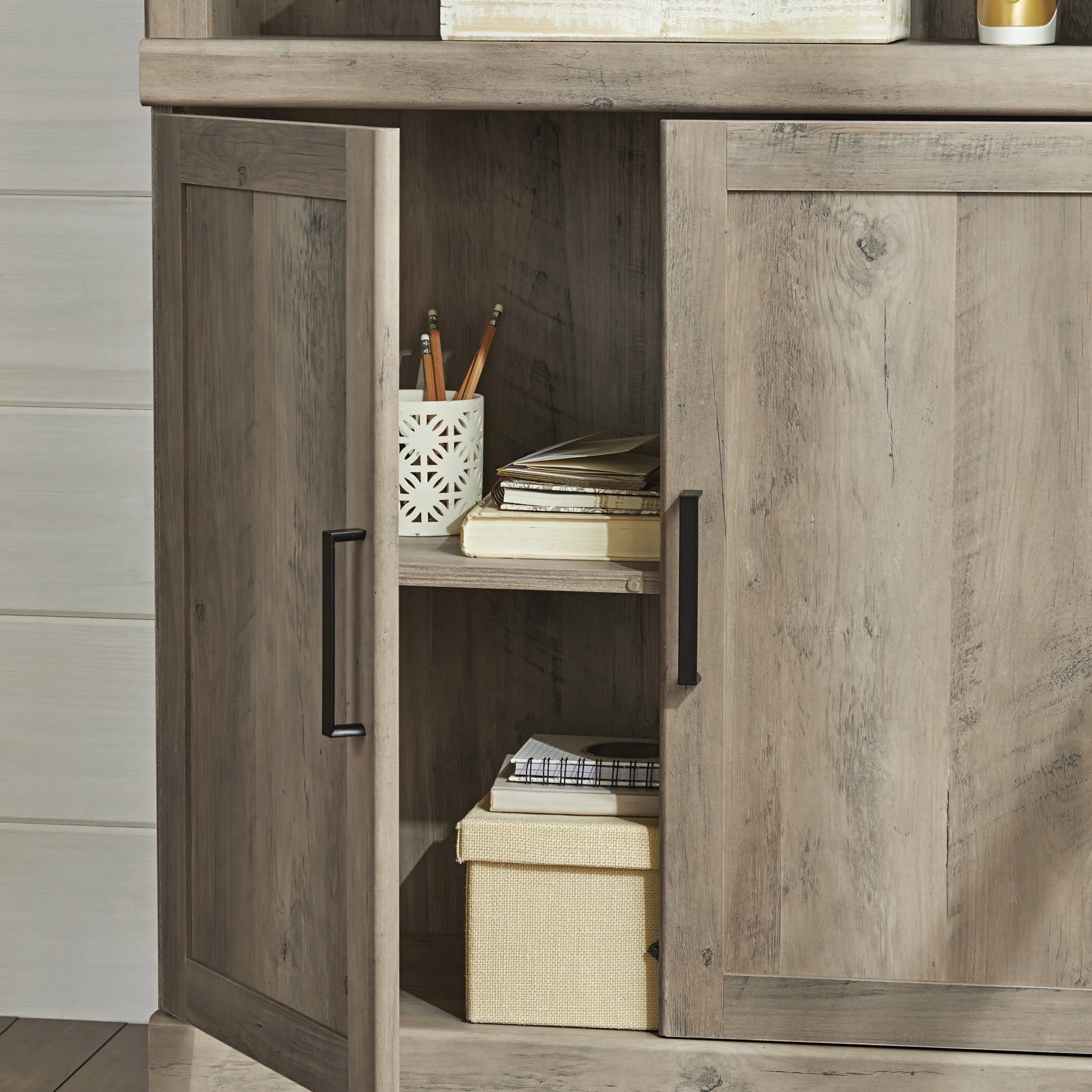Glendale 5 Shelf Bookcase with Doors, Rustic Gray Finish