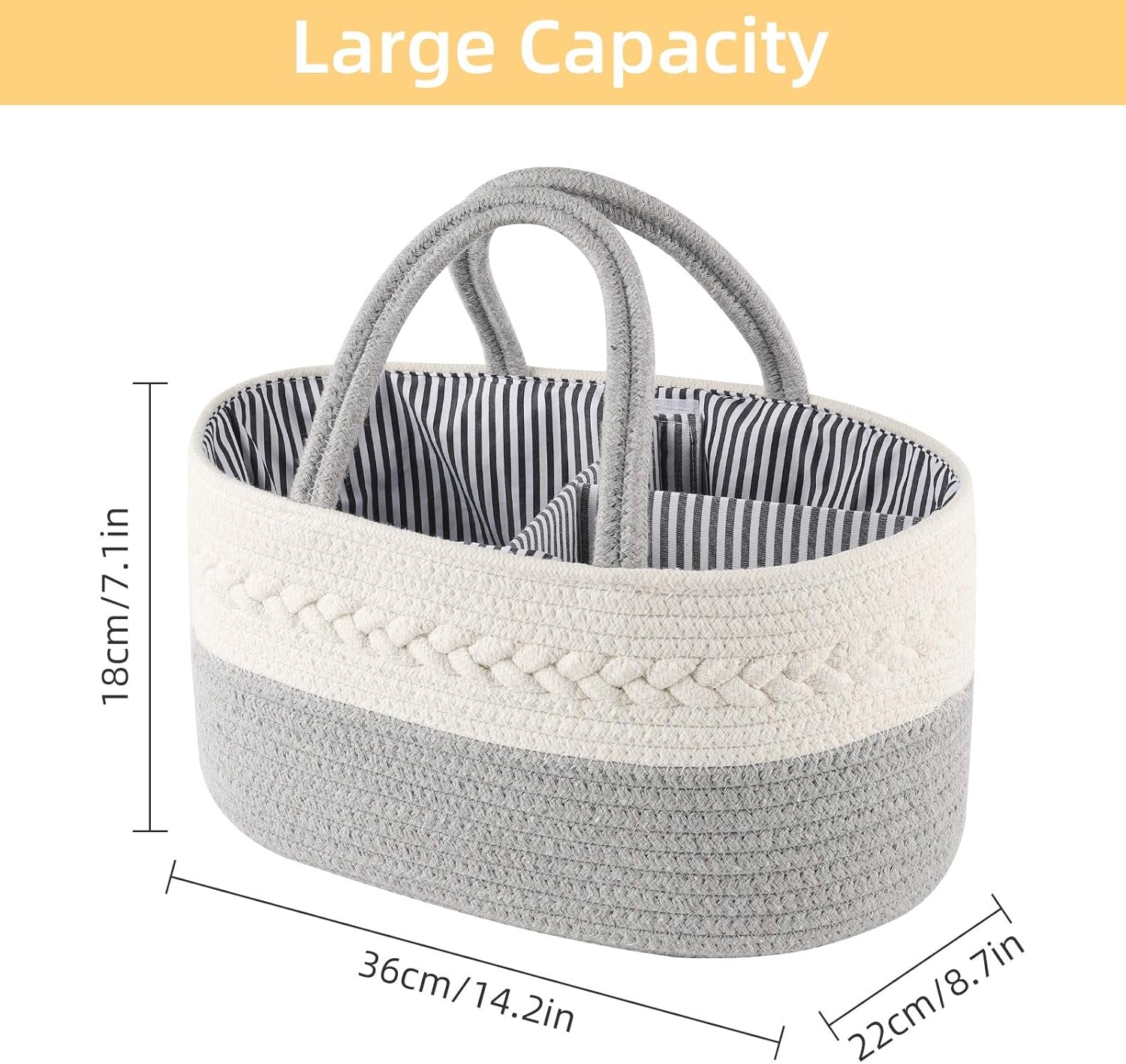 Baby Diaper Caddy Organizer, Portable Diaper Caddy Basket for Baby Boys and Girls, Cotton Rope Diaper Basket Organizer - Baby Basket with Compartments (Grey)
