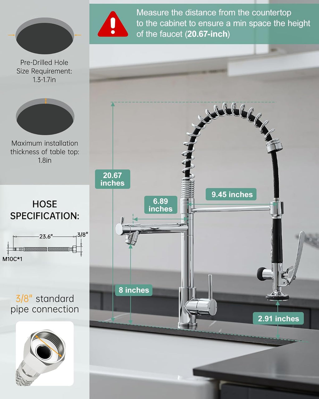 Fapully Commercial Chrome Kitchen Faucet with Pull-Down Sprayer - Stylish & Functional Design