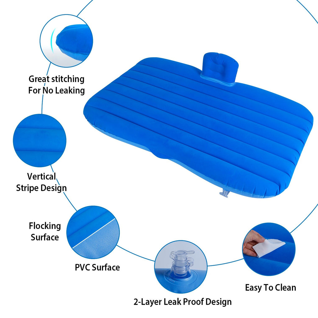 Inflatable Travel Car Mattress with Air Bed for Back Seat Comfort, Includes Two Pillows and Pump