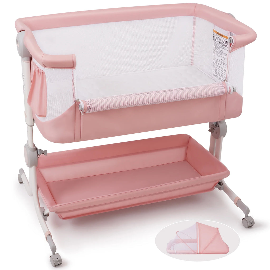 Babyeap 3 in 1 Baby Bassinet,Baby Basinet Bedside Sleeper,Standalone Baby Crib,6 Height Adjustable Portable Crib for Newborn,Pink