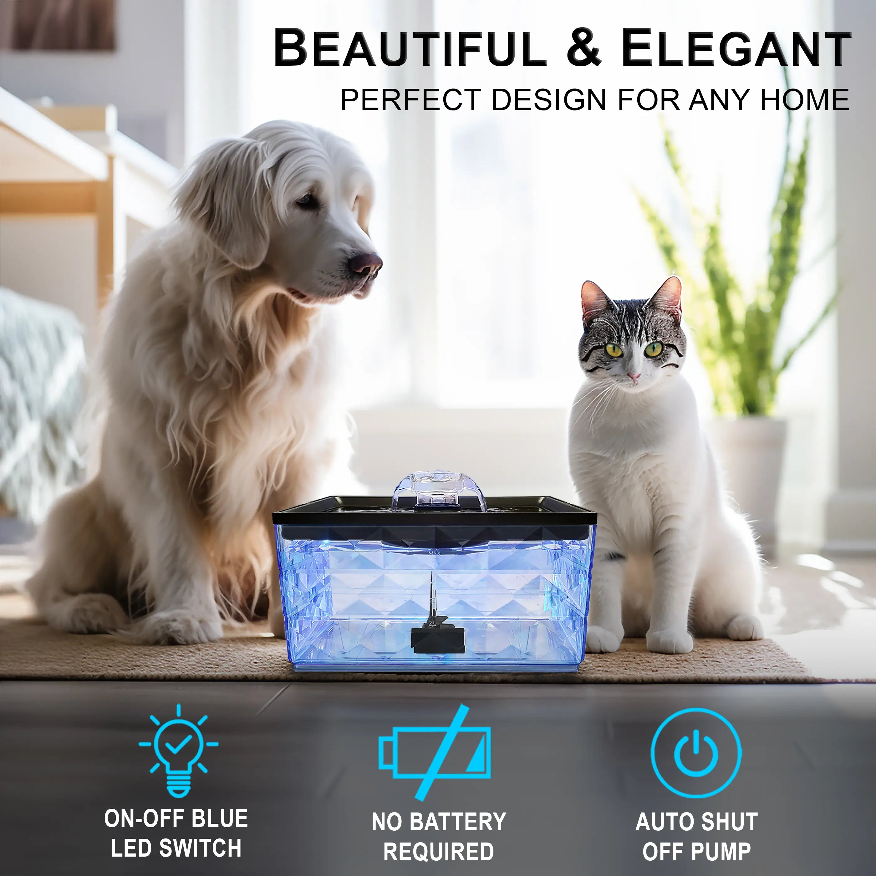QUALITY ENVY Automatic Pet Water Fountain Dispenser for Dogs and Cats | 1-Gallon / 4 Liter Capacity with Ultra Quiet Pump and Two Filters Included