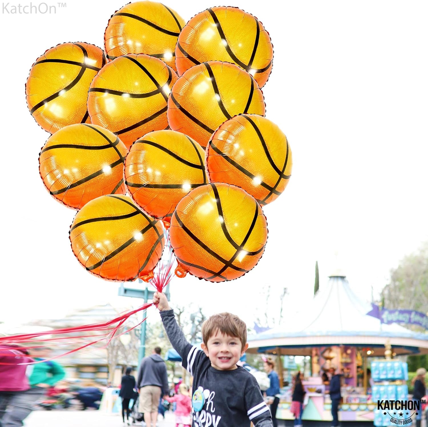 , Big, Orange Foil Basketball Balloons - 18 Inch, Pack of 10 | Basketball Decorations for Homecoming, Basketball Birthday Party Decoration | Space Jam Party Decorations, Sports Balloon Arch Kit