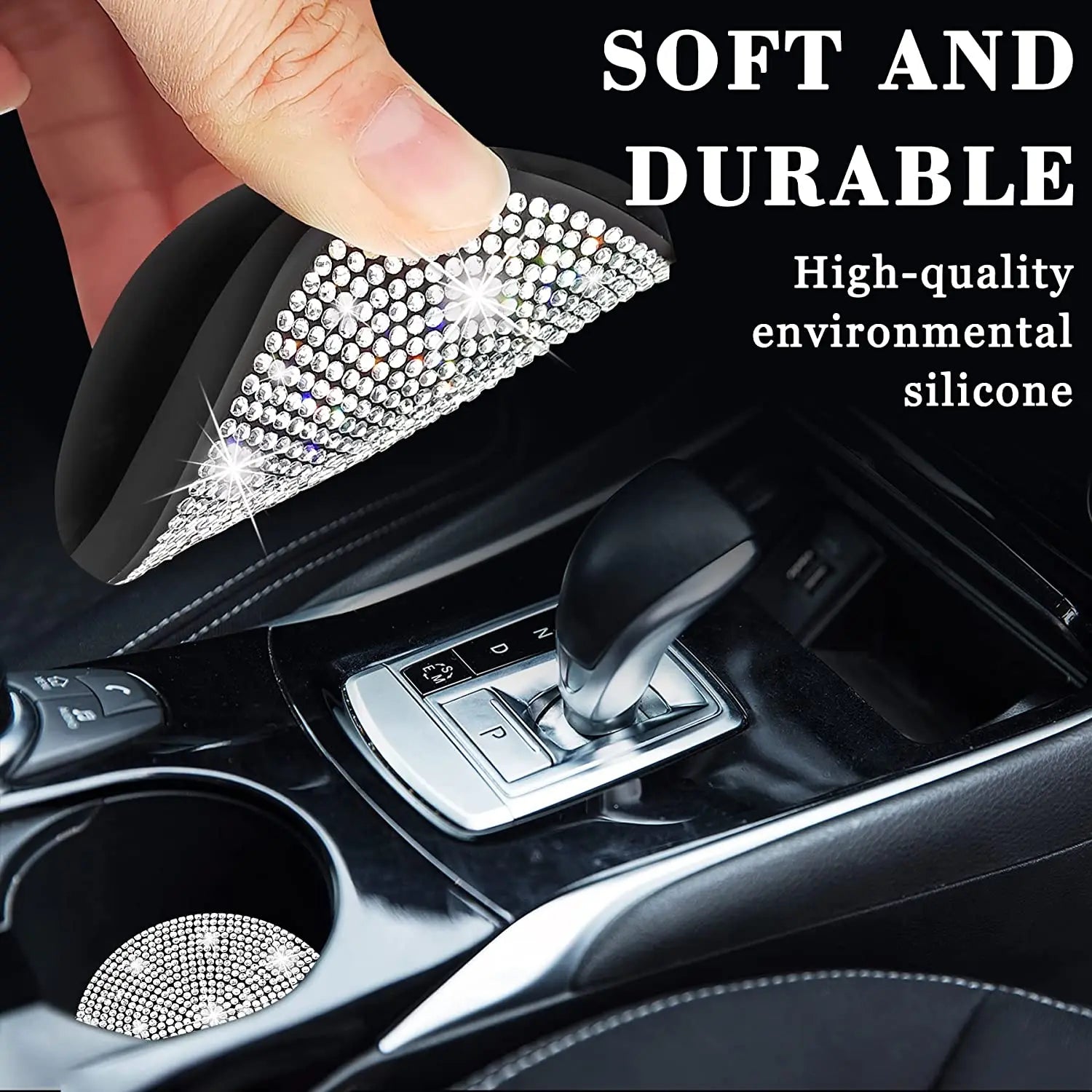 Set of 2 Rhinestone-Embellished Car Cup Holder Coasters for Women - Universal Anti-Slip Automotive Interior Accessories