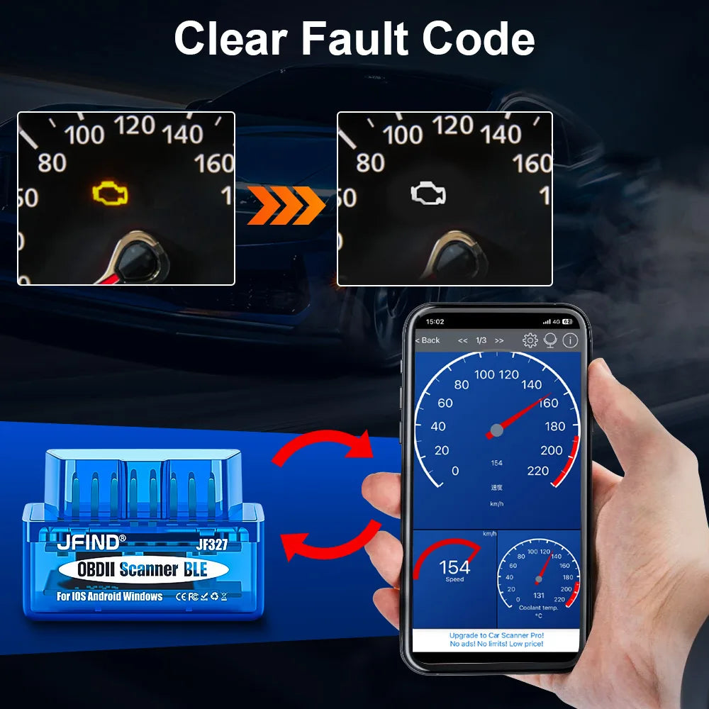 JFIND JF327 BLE ELM327 OBD 2 OBD2 Car Diagnostic Tools PIC18F25K80 Bluetooth 5.1 for Android/Ios Car Scanner PK Vgate KONNWEI