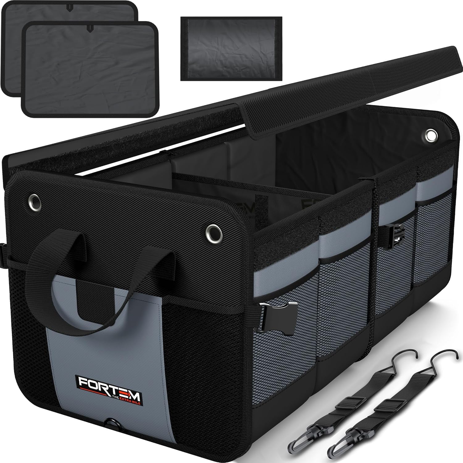Ultimate FORTEM SUV Trunk Organizer - Collapsible Multi-Compartment Storage Bag with Non-Slip Bottom & Adjustable Straps - Perfect Car Accessory for Men & Women (65L)