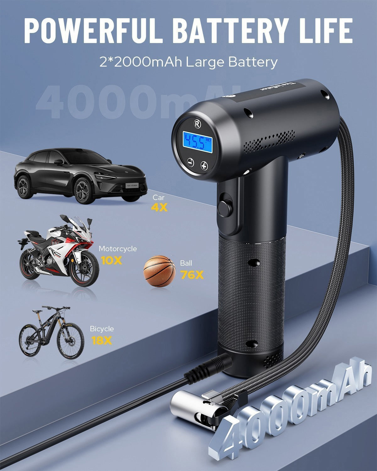 Car Air Compressor USB Rechargeable Cordless Tire Inflator Portable Air Pump