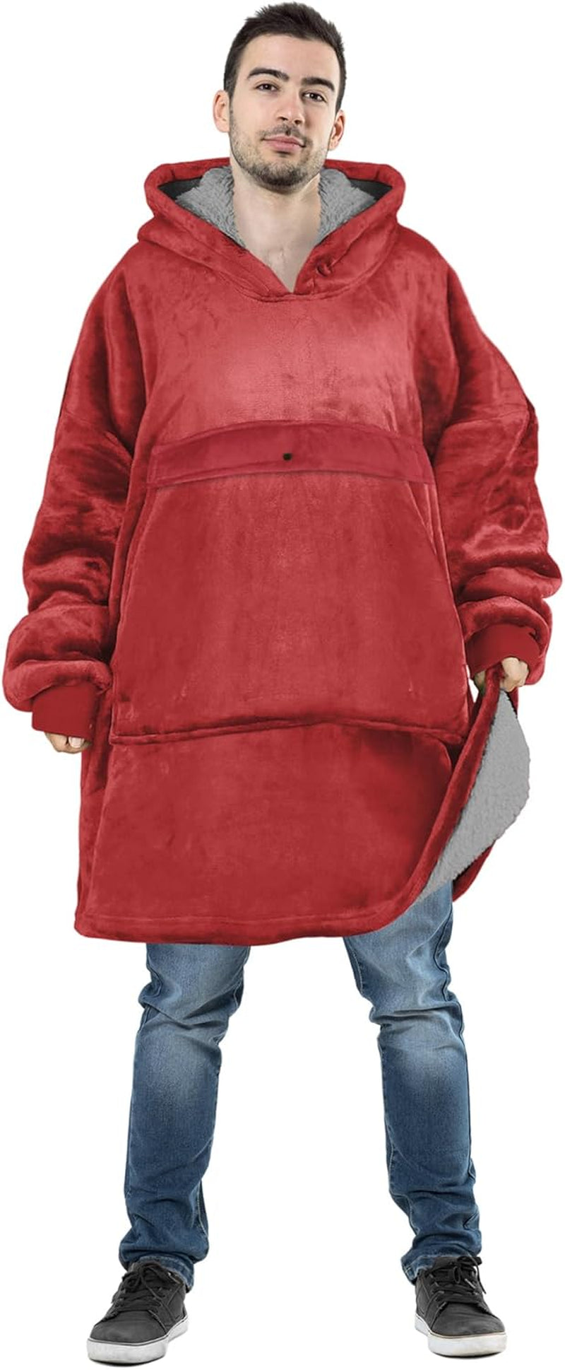 Cozy Up with Tirrinia Extra Long Oversized Sherpa Hoodie Blanket - Perfect Christmas Gift for Men, Women, and Teens in Grey!