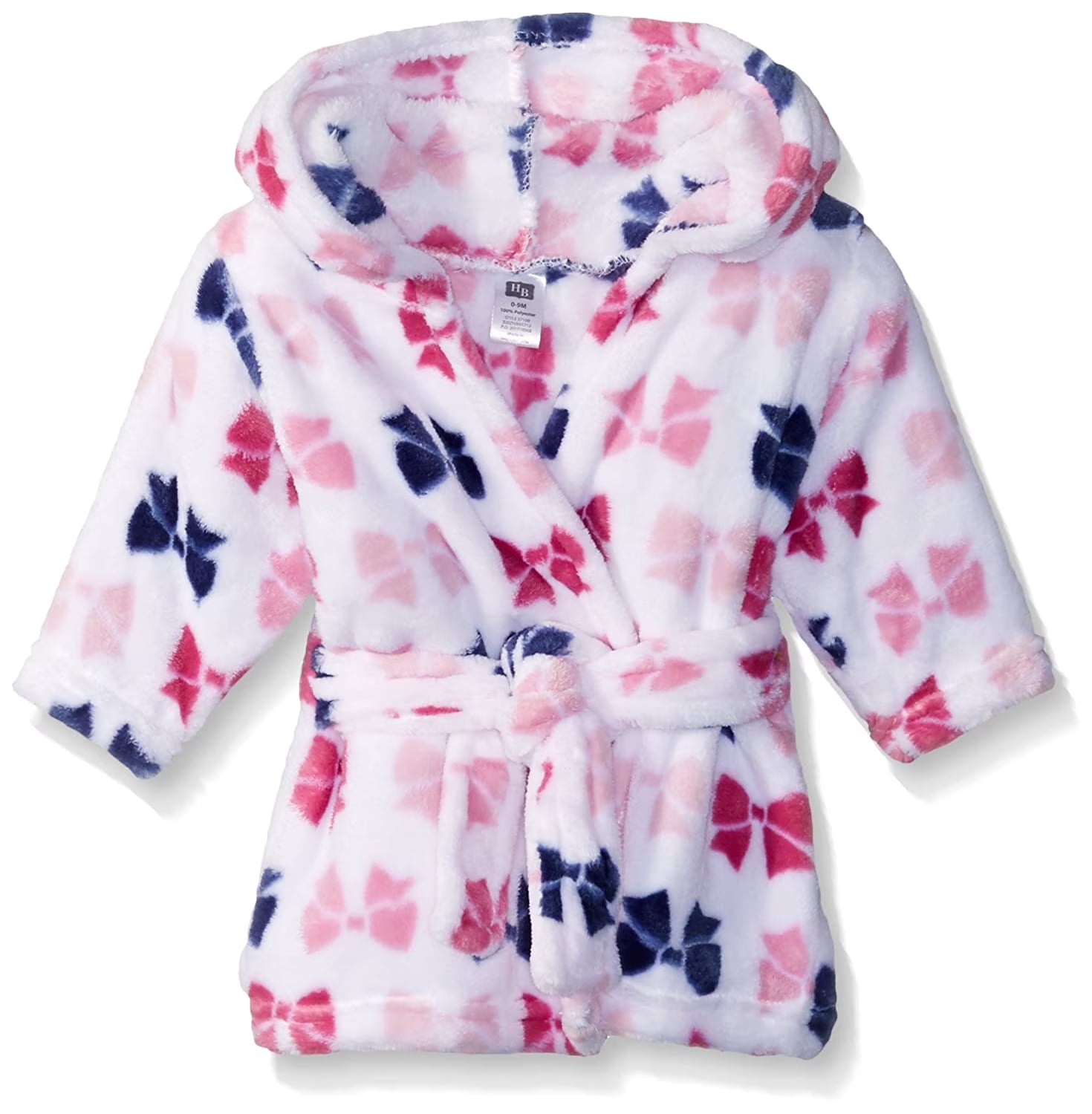 Hudson Baby Infant Girl Plush Animal Face Bathrobe, Bows, 0-9 Months