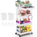 Yeabett 4 Tier Rolling Utility Cart Organizer with Removable Drawer, Mobile Storage Carts with 2 Lockable Wheels for Bathroom, Kitchen, Snack, Craft, Makeup, Baby Essentials, White