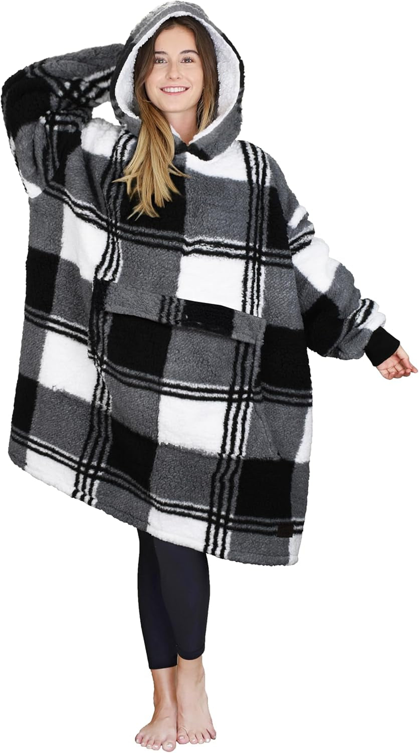 Cozy Up with Tirrinia Extra Long Oversized Sherpa Hoodie Blanket - Perfect Christmas Gift for Men, Women, and Teens in Grey!