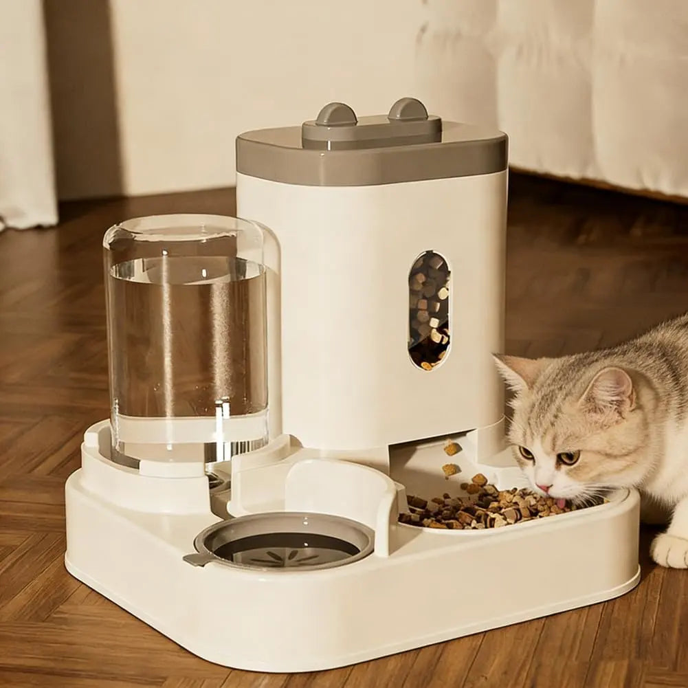 Automatic Pet Feeder and Water Fountain with Large Capacity Food Storage Dispenser for Dogs and Cats (Gray)