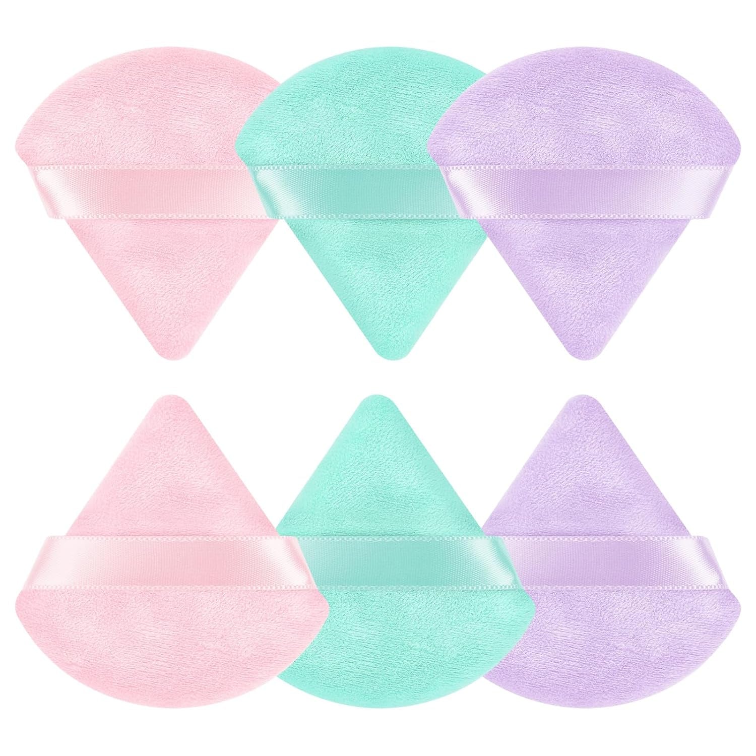 Pimoys 6-Pack Velour Makeup Sponges - Soft Triangle Powder Puffs for Flawless Loose Powder Application (Black)